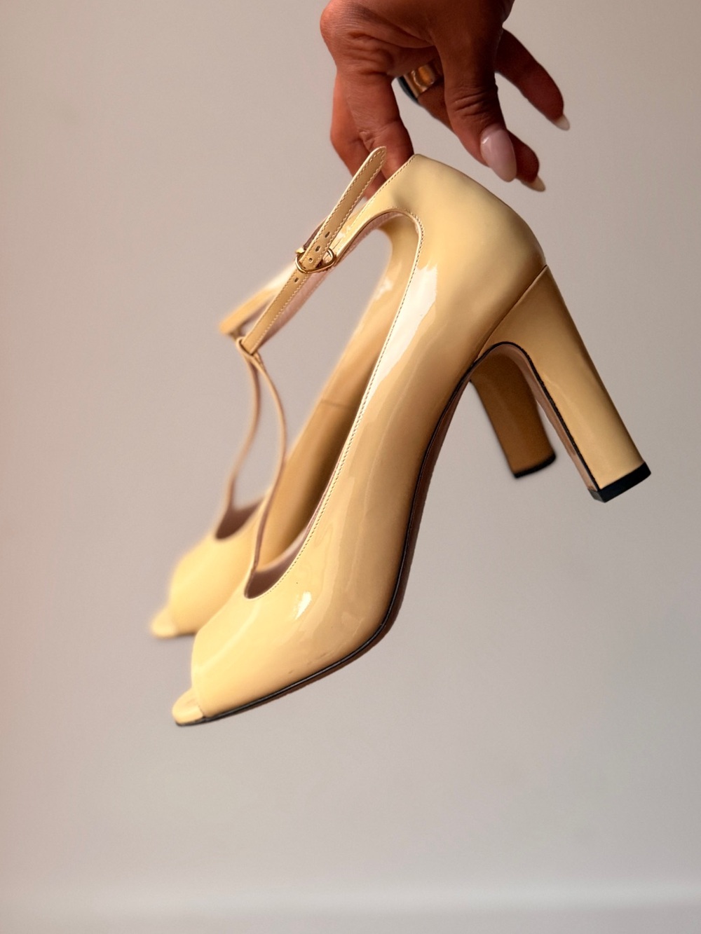 Chloé Patent Leather Peep-Toe Slingback Heels in Cream - Picture 2 of 8